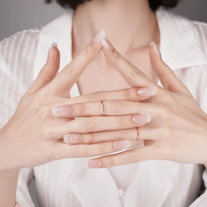 Glitter Ombre French Tip Semi Cured Gel Nail Strips | In the Mood for Love - 1273